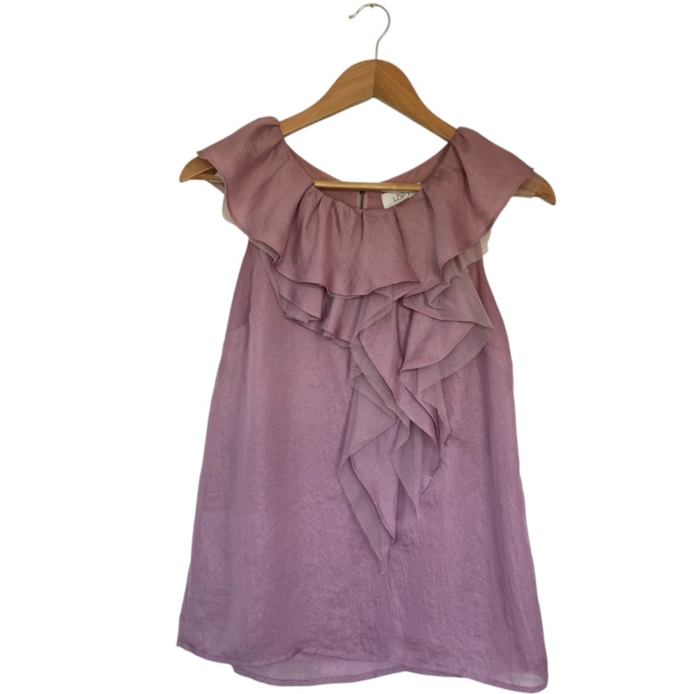 Ann Taylor Loft Light Purple Blouse XS Ruffled Front Women’s Top Pre-Owned